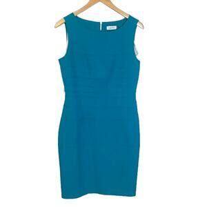Calvin Klein Turquoise Sheath Dress Business Casual Office Wear Sleeveless Sz 8